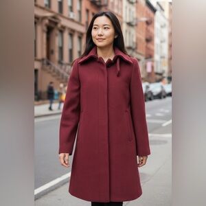 ANN TAYLOR LOFT Women's XS Petite Cranberry Red Wool Blend Mid-Length Coat